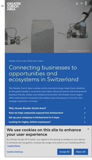 Greater Zurich Area Business Expansion and Innovation screenshot