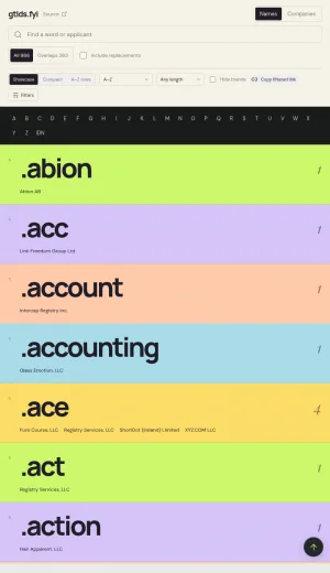 New Generic Top-Level Domain Application Tracker screenshot