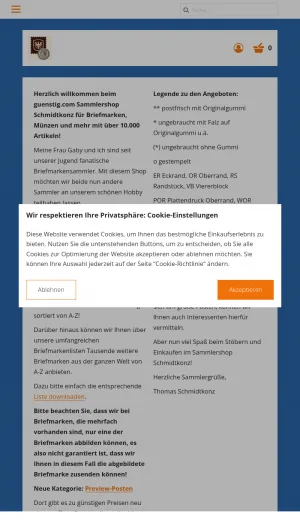 Sammlershop Schmidtkonz Collectibles Shop screenshot