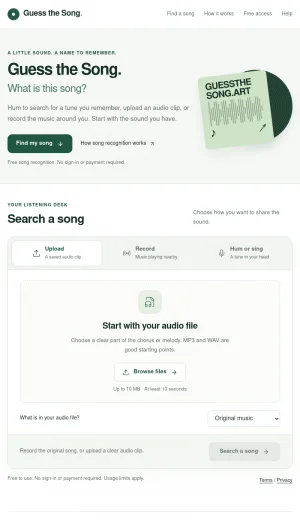 Guess the Song Music Recognition Tool screenshot