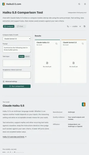 Haiku 5.5 AI Model Comparison and Chat Tool screenshot
