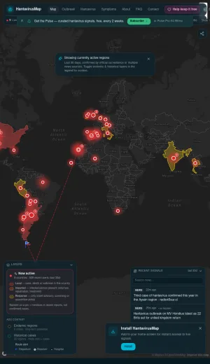 Global Hantavirus Outbreak Map and Surveillance Tracker screenshot