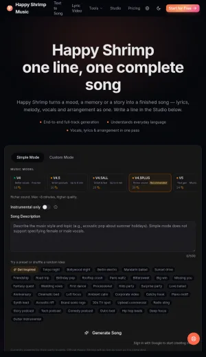Happy Shrimp AI Song Generator and Music Studio screenshot
