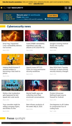 Help Net Security: Cybersecurity News and Expert Analysis screenshot