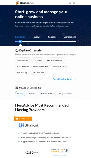 HostAdvice Web Hosting Reviews and Comparison Guide screenshot