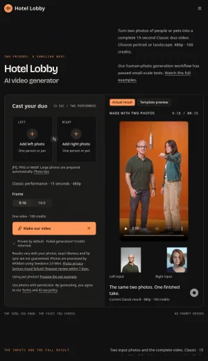 Hotel Lobby AI Duo Video Generator screenshot