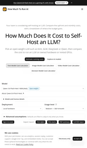LLM Self-Hosting Cost Calculator and Guide screenshot