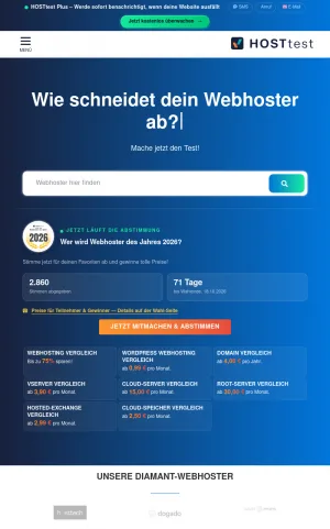 HOSTtest Web Hosting Comparison and Server Review Portal screenshot