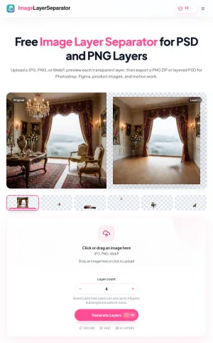 Image Layer Separator for AI Layered PSD and PNG Export screenshot