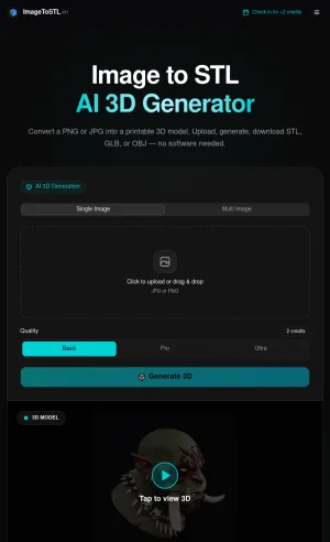 Image to STL AI 3D Model Converter screenshot