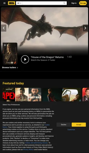IMDb Film and Television Database screenshot
