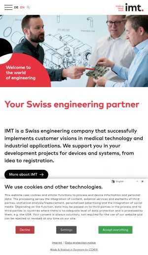IMT AG Swiss Engineering for Medical Technology and Industry screenshot