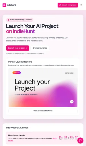 IndieHunt AI Launch Platform screenshot
