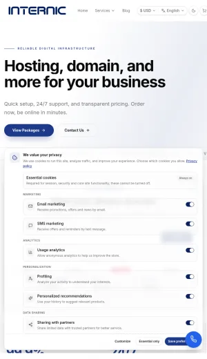 Internic Domain Registration and Web Hosting Services screenshot