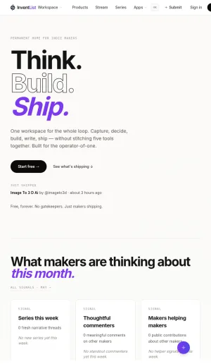 InventList: Indie Maker Products and Build in Public Community screenshot