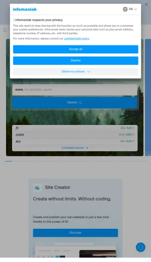 Infomaniak European Cloud Hosting and Data Privacy Services screenshot