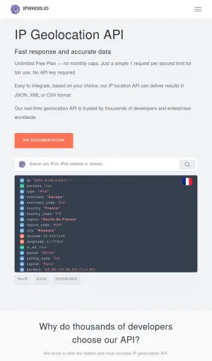 IP Geolocation API and IP Location Lookup Tools screenshot