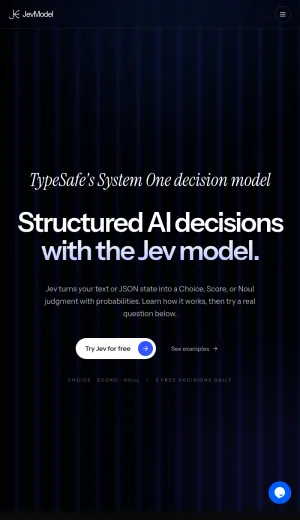 JevModel Structured AI Decision Modeling Tool screenshot