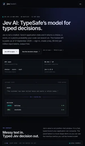 Jev AI Model for Typed Decision APIs screenshot