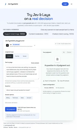 JevTypeSafe Structured Text Judgment Playground screenshot