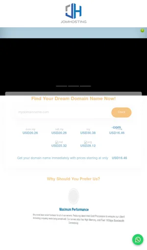Jomhosting Domain Registration and Web Hosting Services screenshot
