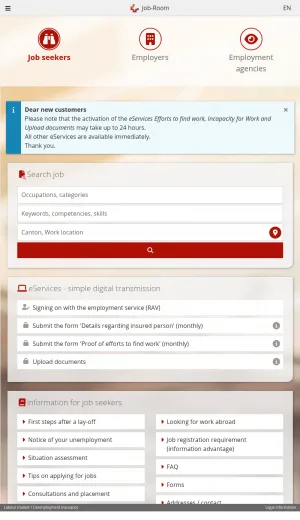 ALV Online Employment Services Portal screenshot