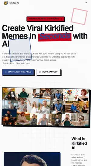 Charlie Kirk Style AI Meme Generator and Face Swap Tool screenshot