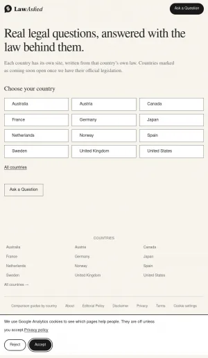 LawAsked: Plain Language Legal Questions by Country screenshot