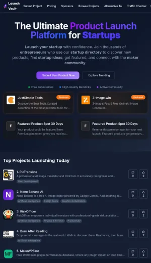 Launch Vault Startup Product Launch Platform screenshot