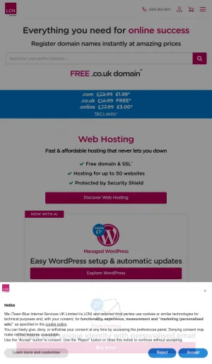LCN Domain Registration, Hosting, and Email Services screenshot