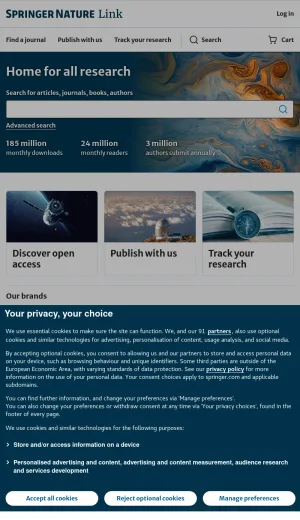 Springer Nature Link Academic Publishing and Research Platform screenshot