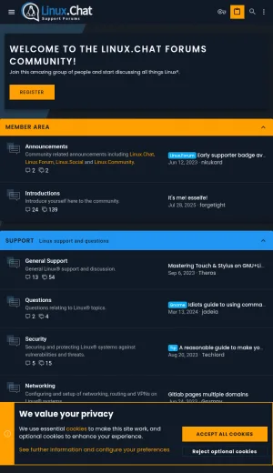 Linux Support and Open Source Community Forum screenshot