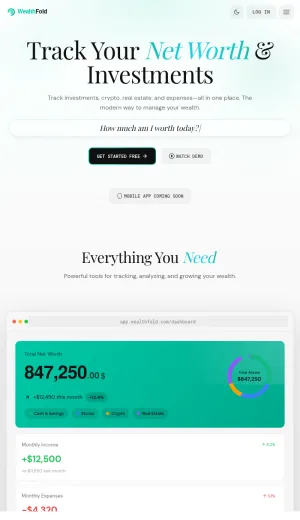 WealthFold Personal Finance and AI Advisory Dashboard screenshot