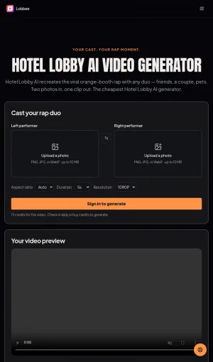 Lobbee AI Rap Video Generator for Viral Duo Clips screenshot