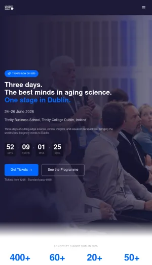 Longevity Summit Dublin 2026 Conference screenshot