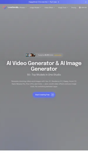 LoveGen AI Video and Image Generation Platform screenshot