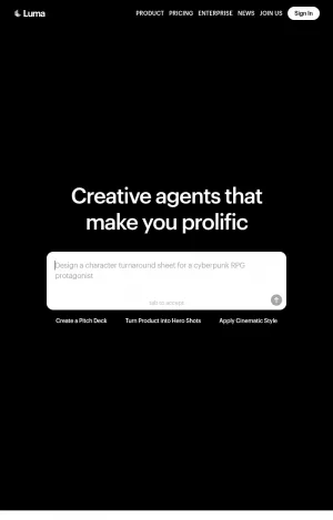 Luma AI Platform for Creative Agents and Multimodal Media screenshot