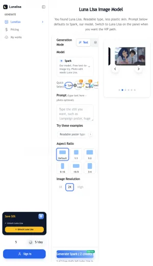Luna Lisa AI Image Generation and Photo Editing screenshot