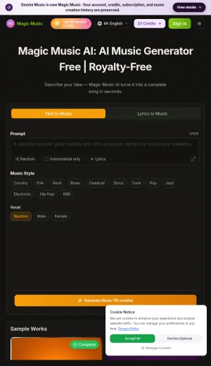 Magic Music AI Music Generator screenshot