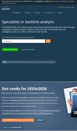Majestic SEO Backlink Analysis and Link Intelligence Platform screenshot