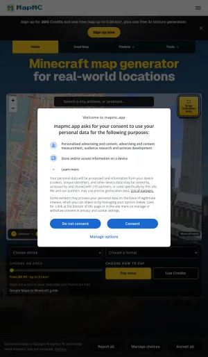 MapMC Real World Minecraft Map Generator screenshot