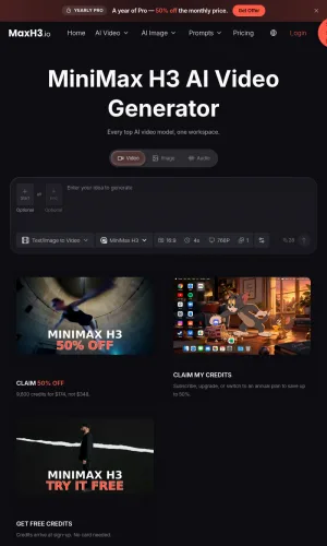 MaxH3 AI Video and Image Creation Platform screenshot