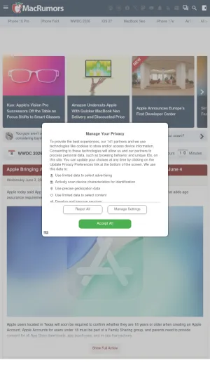 MacRumors: Apple News, Rumors, and Product Coverage screenshot