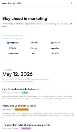 Marketer Milk Marketing Newsletter, News, and Resource Hub screenshot
