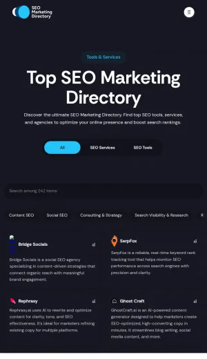 SEO Marketing Tools and Agency Directory screenshot
