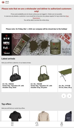 Max Fuchs AG Outdoor and Military Gear Wholesale Shop screenshot