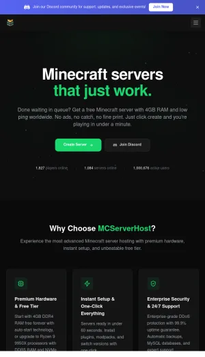 MCServerHost Minecraft Server Hosting screenshot