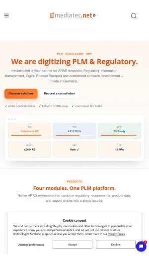Mediatec PLM and Regulatory Information Management Services screenshot