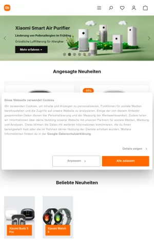 Xiaomi Official Online Shop Switzerland screenshot