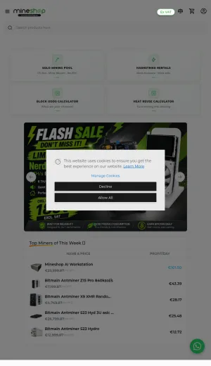 Mineshop Crypto Mining Hardware and ASIC Miner Supplier screenshot